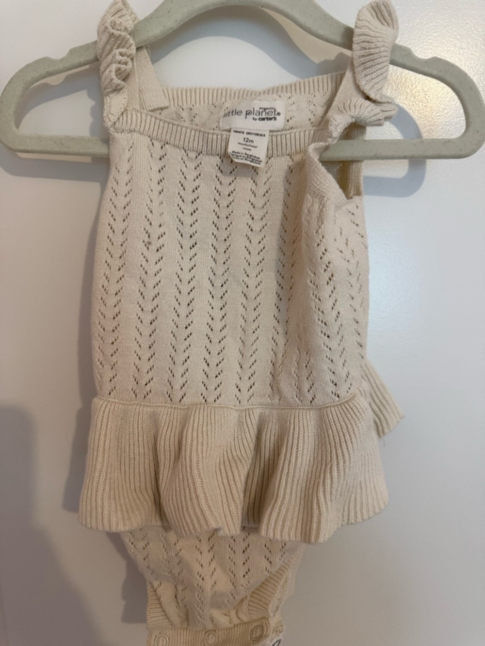 Cream Knit Ruffle onesie 12 months